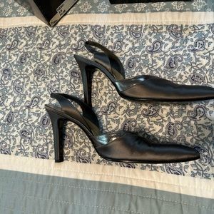 YSL Carbon Satin Evening Slingback Heels 8